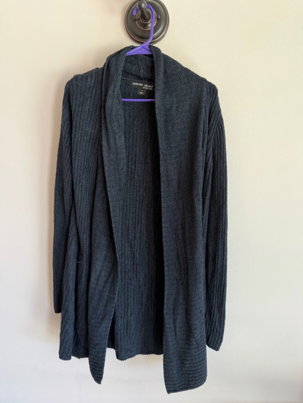 Barefoot‎ Dreams CozyChic Lite Ribbed Cardigan Charcoal Grey Small Shawl Collar